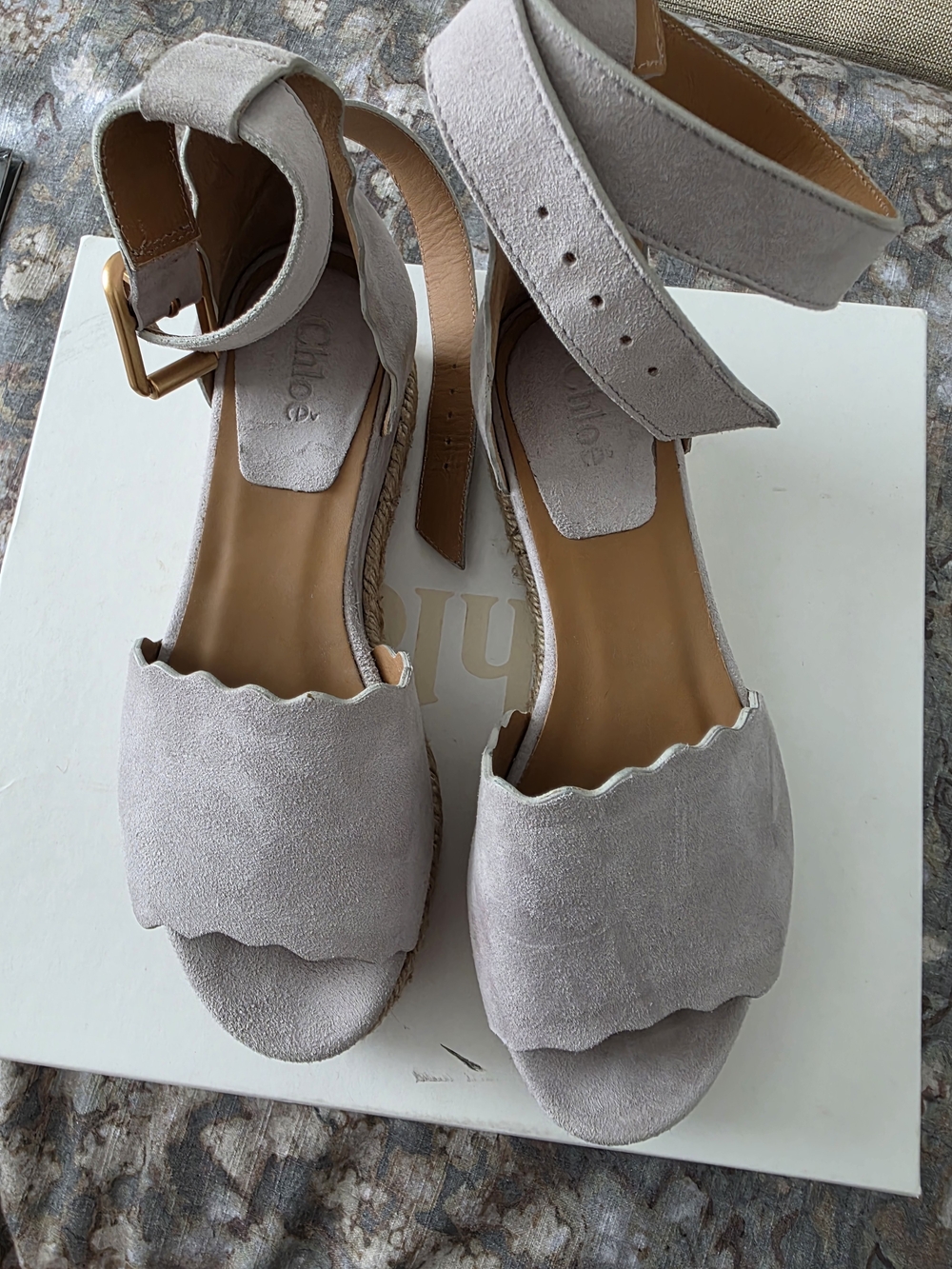 Chloe Women’s Scalloped Espadrille Wedge Sandals in Elephant Gray - Picture 7 of 11